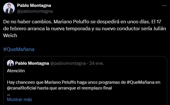 Pablo Montagna reveló que Julián Weich reemplazaría a Mariano Peluffo en Qué mañana!