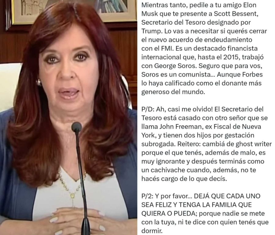 El mensaje de Cristina Kirchner contra Javier Milei 20250130