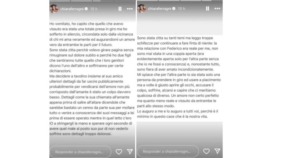 Historias de Chiara Ferragni hablando de la infidelidad de Fedez