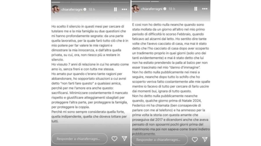 Historias de Chiara Ferragni hablando de la infidelidad de Fedez