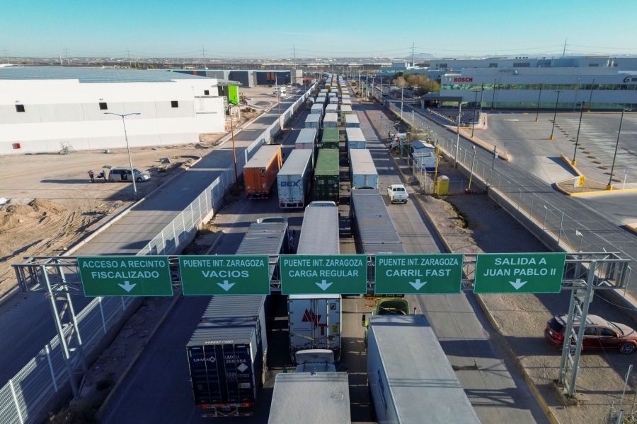 Trucks At The US-Mexico Border Crossing As Trump Threatens Tariffs