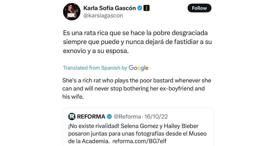 Escandalo con tuits de Karla Sofia Gascon