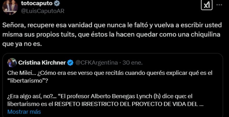 Tuit de Luis Caputo contra CFK 20250131