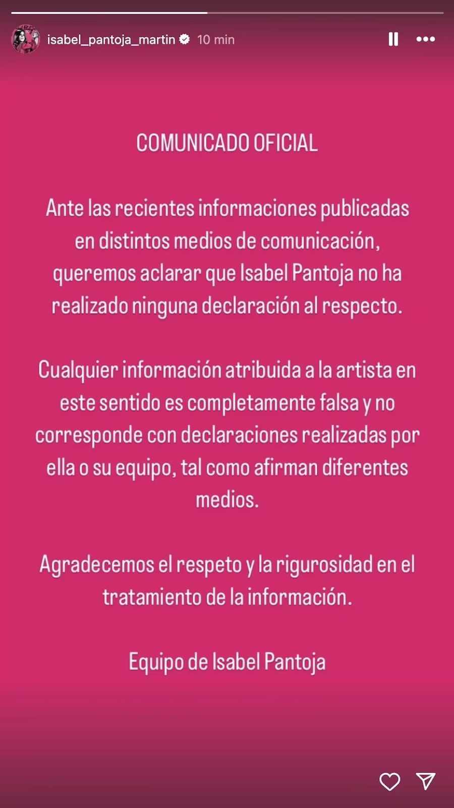 Comunicado Isabel Pantoja