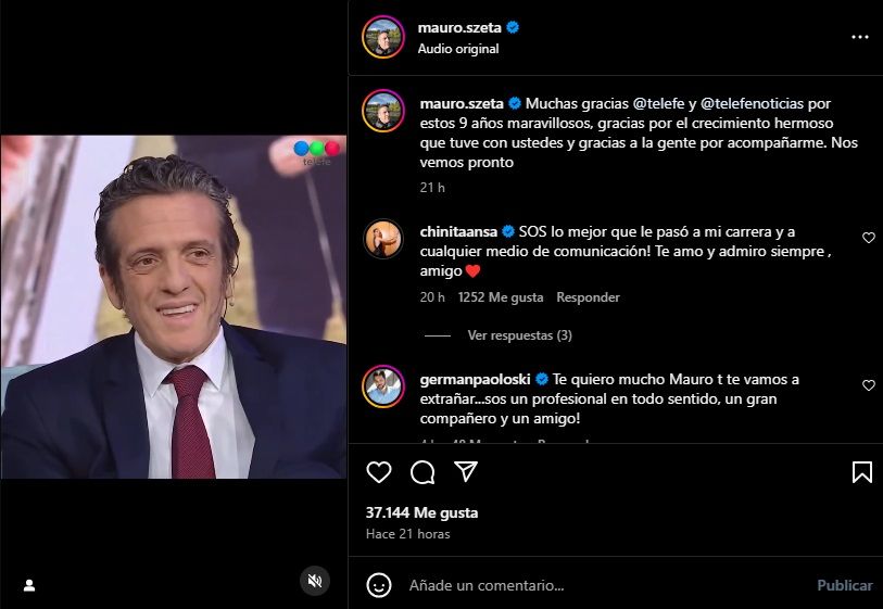 La China Ansa se despidió de Mauro Szeta tras su renuncia de Telefe 2