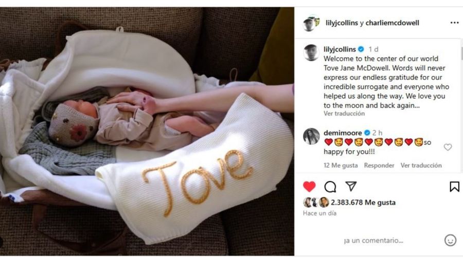 Lily Collins, Charlie McDowell y su hija Tove