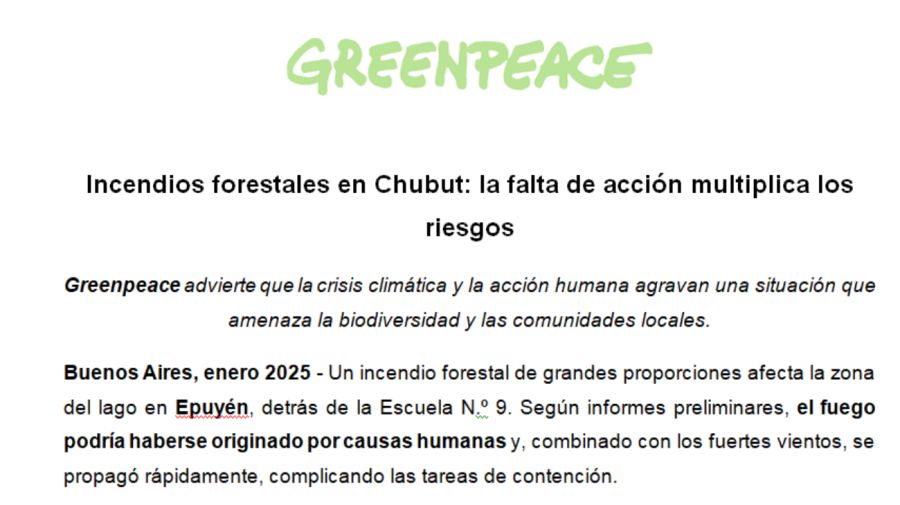 Comunicado Greenpeace por incendios