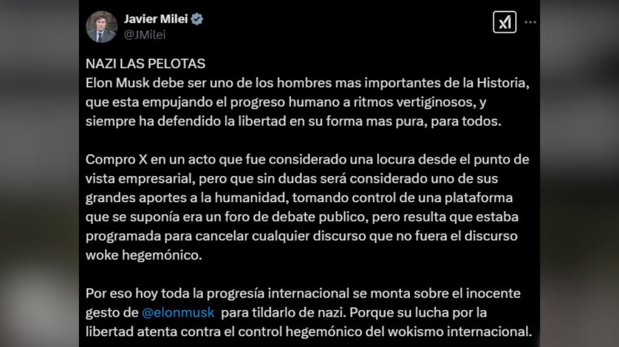 Tweet Milei Nazi las pelotas