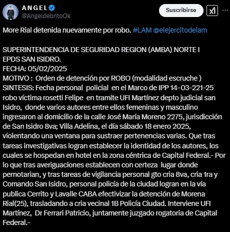 El parte policial de la nueva detención de Morena Rial