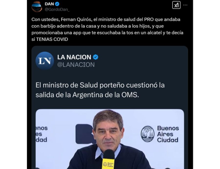 Trolls libertarios criticaron al ministro de Salud porteño, Fernán Quirós 20250205