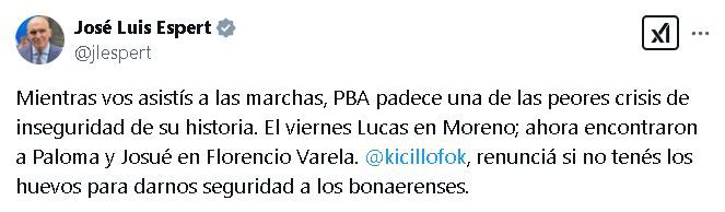 Tuit José Luis Espert contra Axel Kicillof