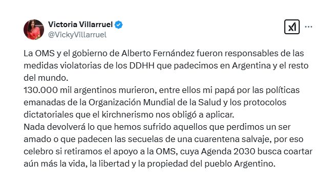 El tuit de Victoria Villarruel