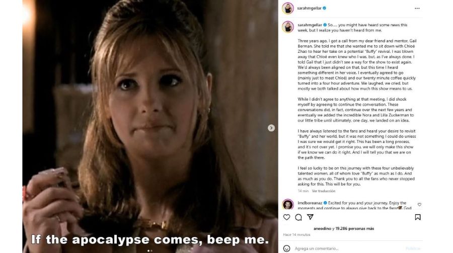 Sarah Michelle Gellar confirmó el regreso de Buffy