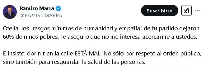 Tuit respuesta Ramiro Marra a Ofelia Fernández