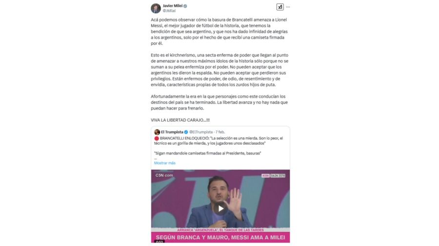 Javier Milei contra Brancatelli