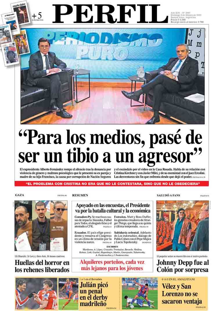 La tapa del Diario PERFIL del domingo 9 de febrero de 2025