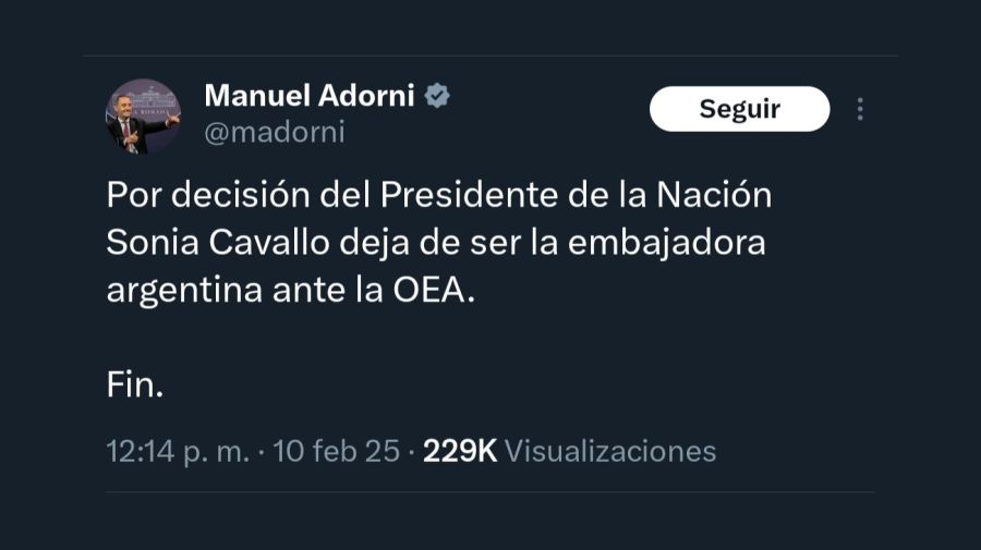 Tweet de Manuel Adorni