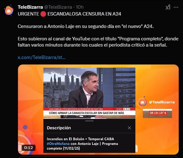 Censura Antonio Laje en A24 1