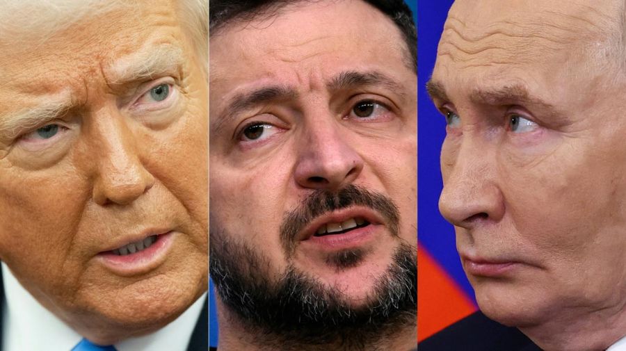 Donald Trump, Volodymyr Zelensky, y Vladimir Putin