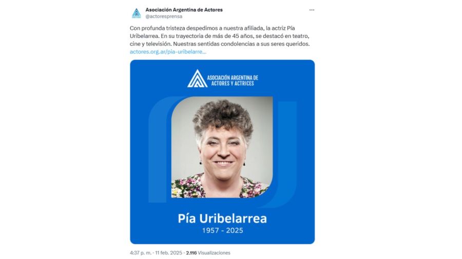 Murió la actriz Pía Uribelarrea