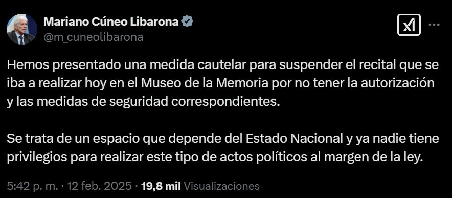 Tuit Mariano Cúneo Libarona sobre Milo J