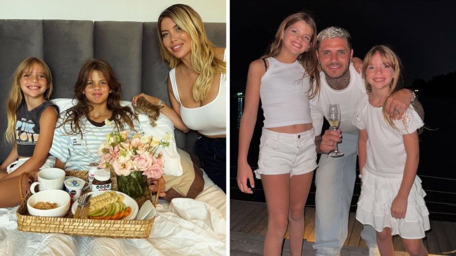 Wanda Nara, Mauro Icardi, y sus hijas, Francesca e Isabella