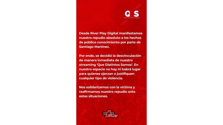 El comunicado del canal de streaming de River tras las acusaciones de Santiago Martínez