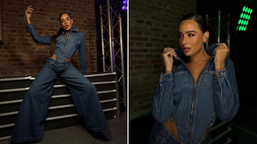 El look total denim de Flor Jazmín Peña