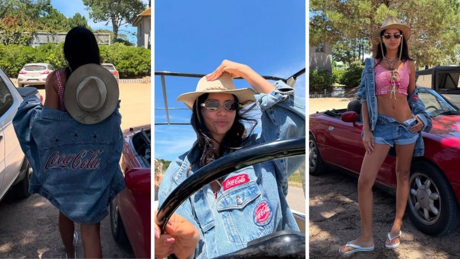 El look total denim de Zaira Nara