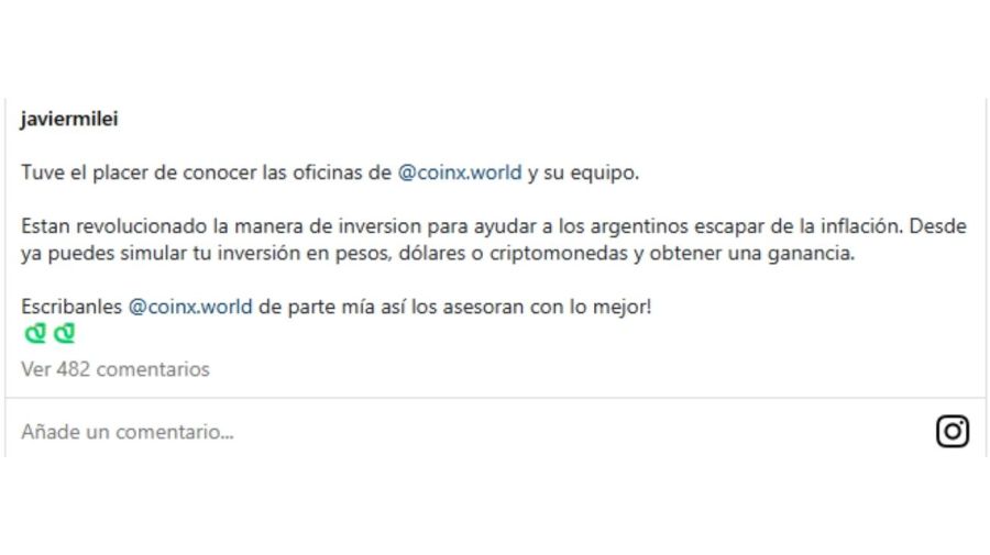 Javier Milei recomendando CoinX