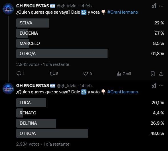 Las encuestas sobre el próximo eliminado de Gran Hermano en la gala del domingo 16 de febrero 3