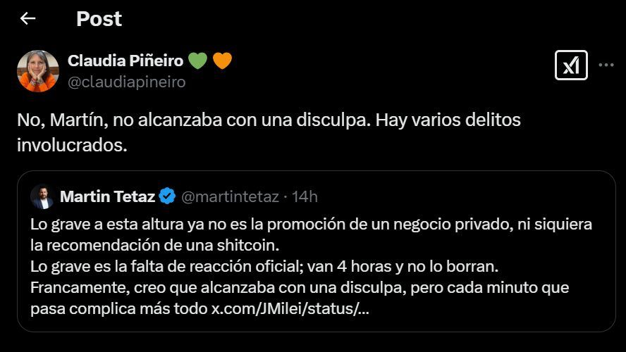 Los tuits de políticos por el escándalo $LIBRA