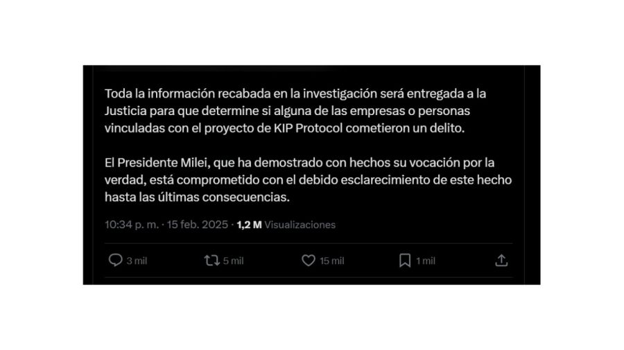 El comunicado de Oficina del Presidente, sobre la escandalosa estafa cripto de $LIBRA.