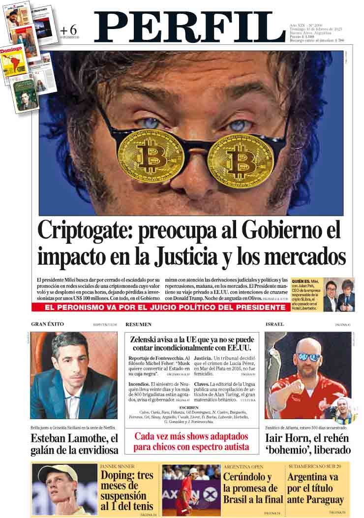 La tapa del Diario PERFIL del domingo 16 de febrero de 2025