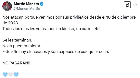 El tuit de Martín Menem