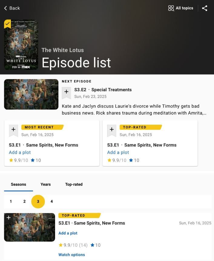 Puntuación de IMDb a The White Lotus 3