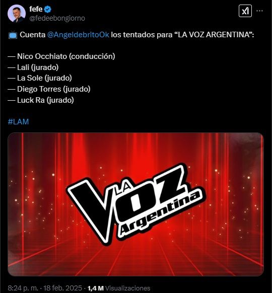 Ángel de Brito reveló los posibles jurados de La Voz Argentina 2025