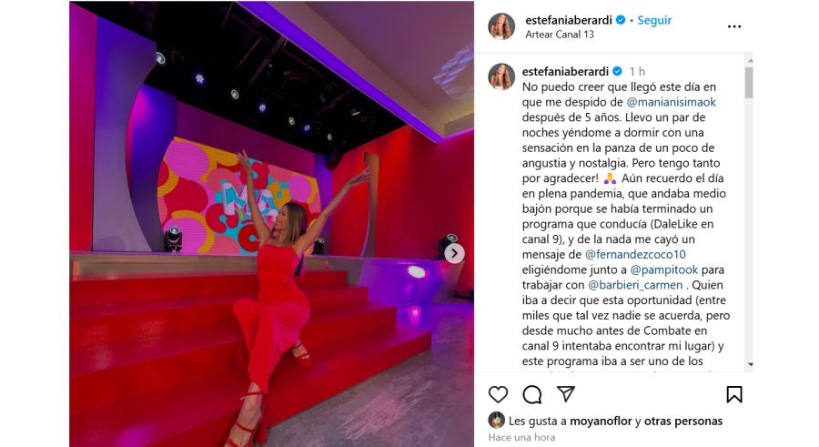 El posteo de Estefi Berardi despidiéndose de Mañanísima