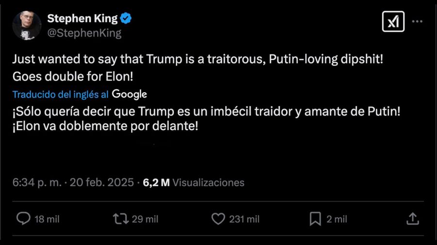 Stephen King volvió a X para criticar a Trump y Elon Musk lo recibió con ironía