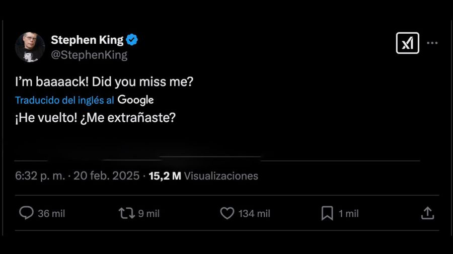 Stephen King volvió a X para criticar a Trump y Elon Musk lo recibió con ironía