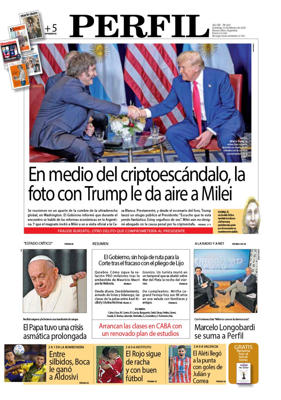 La tapa del Diario PERFIL del domingo 23 de febrero de 2025