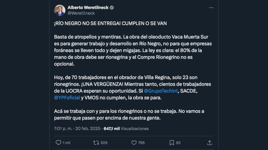 Mensajes para Vaca Muerta Sur