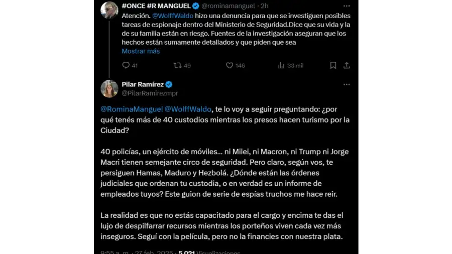 Tuit de Pilar Ramírez contra Waldo Wolff 20250227
