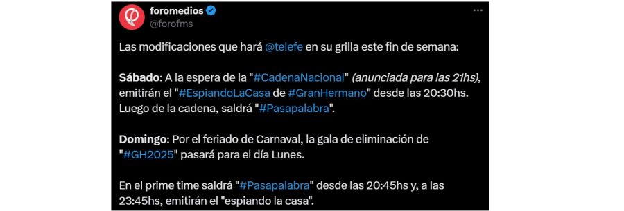 Cambios en la programación de Telefe pro la cadena nacional