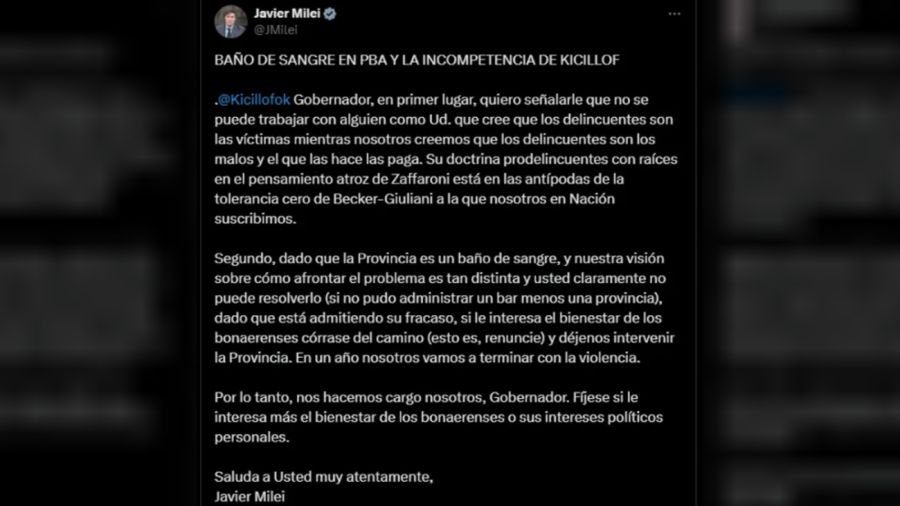 La carta de Javier Milei contra Axel Kicillof 20250228