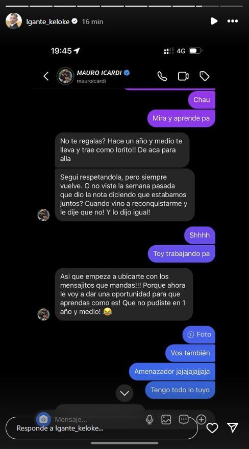 Chat entre Mauro Icardi y L-Gante