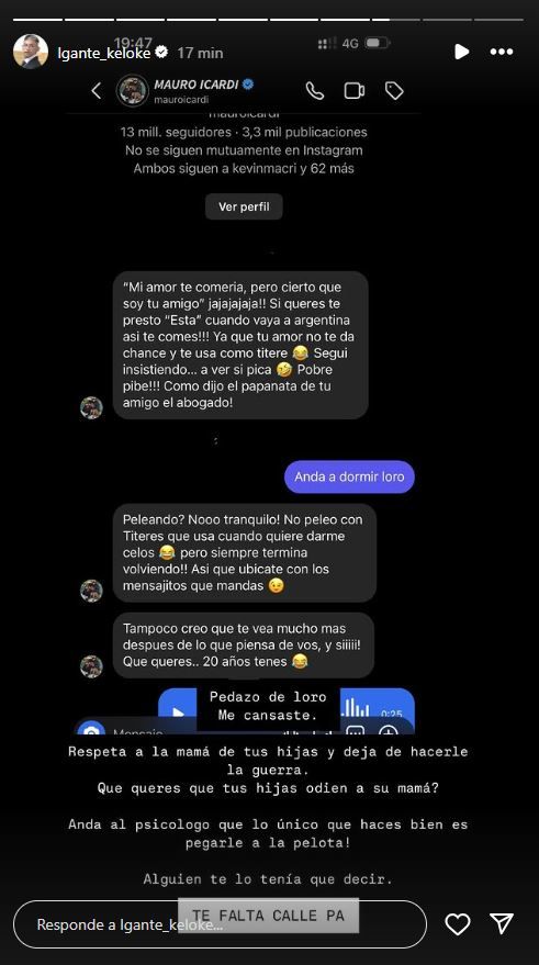 Chat entre Mauro Icardi y L-Gante