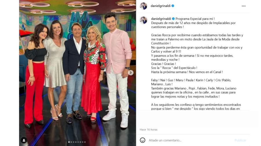 Daniel Gómez Rinaldi se despidió de Implacables