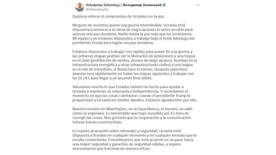 Volodymyr Zelenskyy tweet 20250304