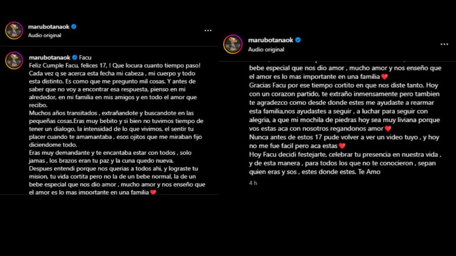 El emotivo mensaje que Maru Botana le dedicó a su hijo Facundo